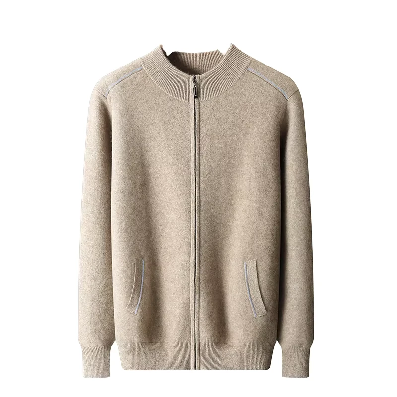 Custom 100% Cashmere Men's Zipper Cardigan Sweater, Thick Knit