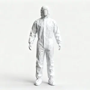 Custom 65gsm Microporous Waterproof Disposable Coverall Level D PPE Hazmat Suit With Hood For Oil & Chemical Industry