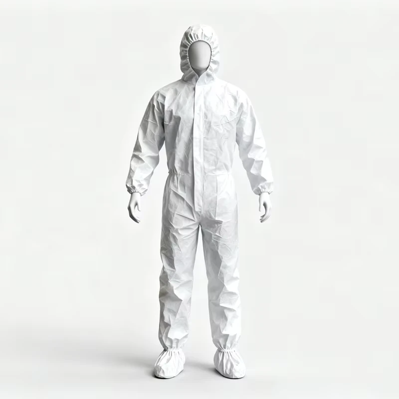 Custom 65gsm Microporous Waterproof Disposable Coverall Level D PPE Hazmat Suit With Hood For Oil & Chemical Industry