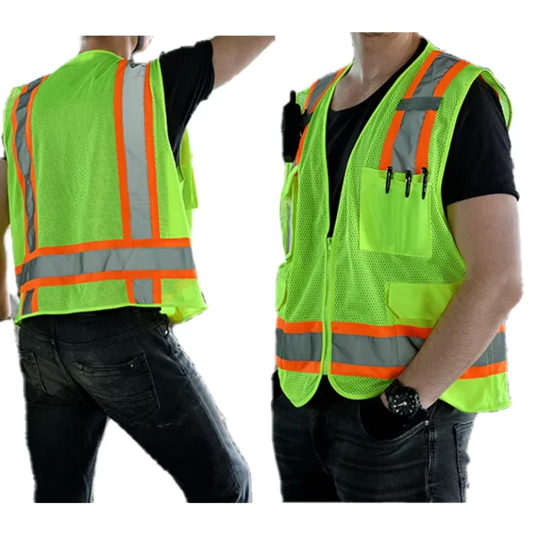 Custom-ANSI-Class-2-Fluorescent-Yellow-Two-Tone-Reflective-Safety-Vest-with-Zipper-Closure-Customized-Logo-Workplace-Safety