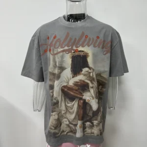 Custom Acid Washed Vintage Heavy Weight 260 Gsm 100% Cotton DTG Print Rhinestones Oversized Fit Short Sleeve T Shirt For Men