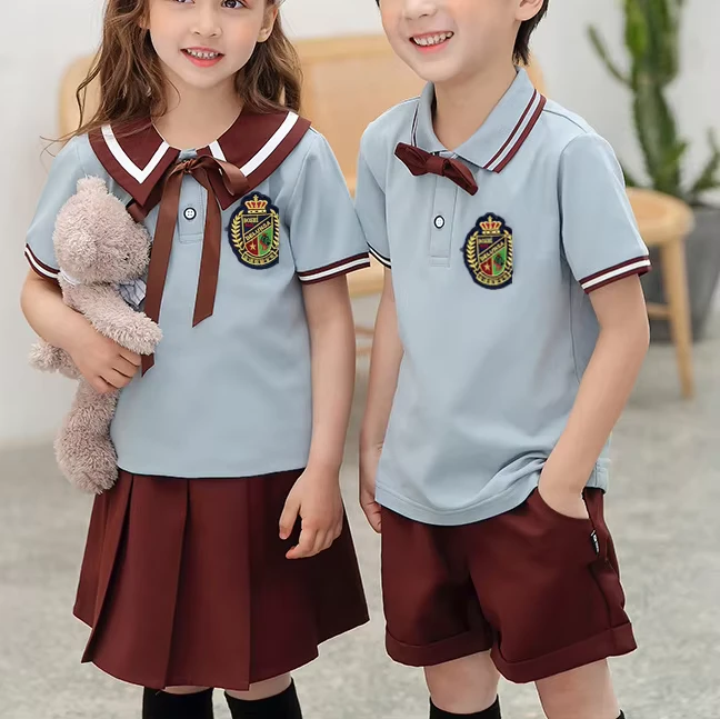 Custom-American-Unisex-Childrens-Kindergarten-Primary-School-Uniform-Set-100-Cotton-Plain-Tracksuit