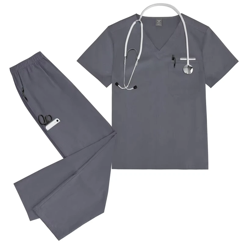 Custom Antifluid Scrub Uniform Set with Zipper Collar for Clinics and Nurses