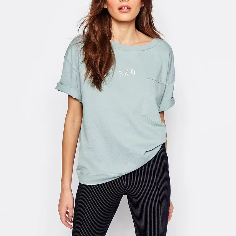 Custom Apparel Oversized Boyfriend Roll Sleeve Women's Crew Neck Plain T-Shirt