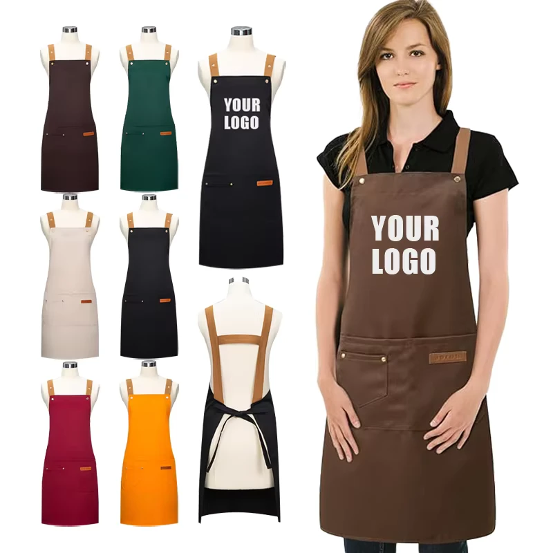 Custom Apron Waterproof Oil-Proof Canvas Restaurant Cooking Kitchen Work Clothes Unisex with Customized Logo