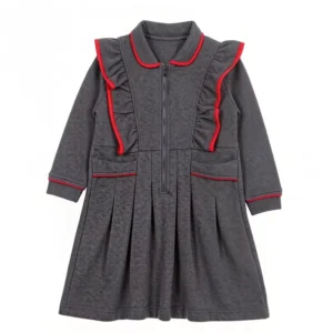 Custom Autumn Fashion Girls Long Sleeve Dress Ruffled edge Designs Dress School Uniforms for Primary Age Islamic School Wear