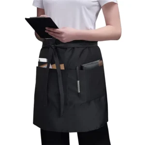 Custom Black Cotton Polyester Short Waiter/Waitress Apron 3 Pocket 2 Pocket Waist Unisex Kitchen Coffee Bar