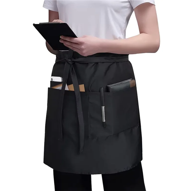 Custom-Black-Cotton-Polyester-Short-Waiter-Waitress-Apron-3-Pocket-2-Pocket-Waist-Unisex-Kitchen-Coffee-Bar