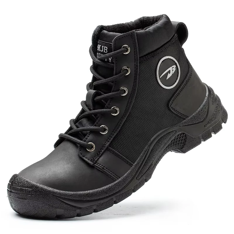 Custom Black Mid-Cut Safety Work Shoes Steel Toe Sneakers for Construction