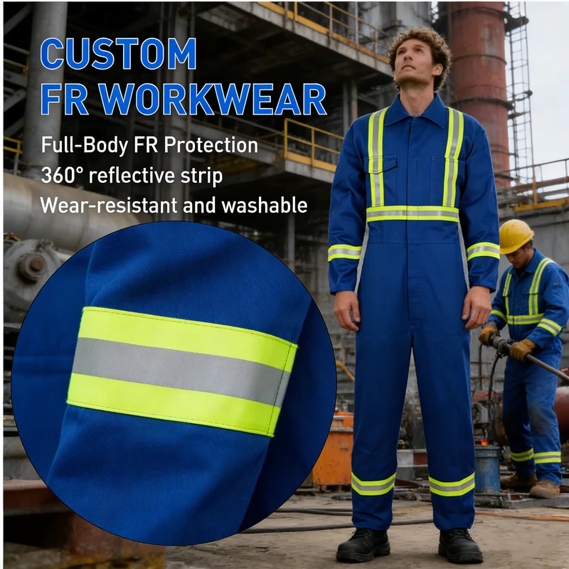 Custom Blue Workers Reflective Overall Safety Hi Vis Clothing Workwear Flame Retardant Coverall