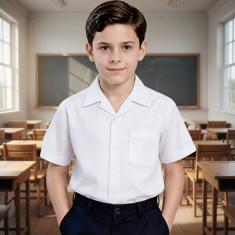 Custom Boys and Girls White Durable Short-Sleeve Button School Uniform Shirt