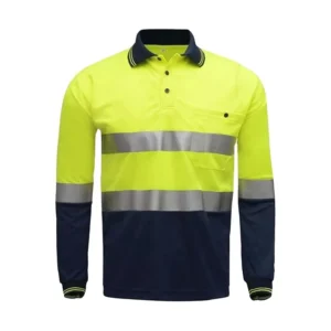 Custom Breathable Bird Eye Hi Vis Reflective Long Sleeves Safety Polo Shirt for Outdoor Night Work Safety