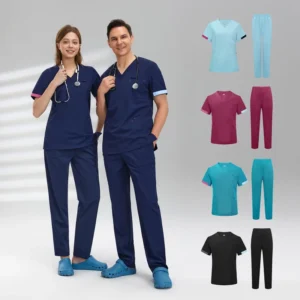 Custom Breathable Solid Stretch V-Neck Medical Scrub Top for Women and Men