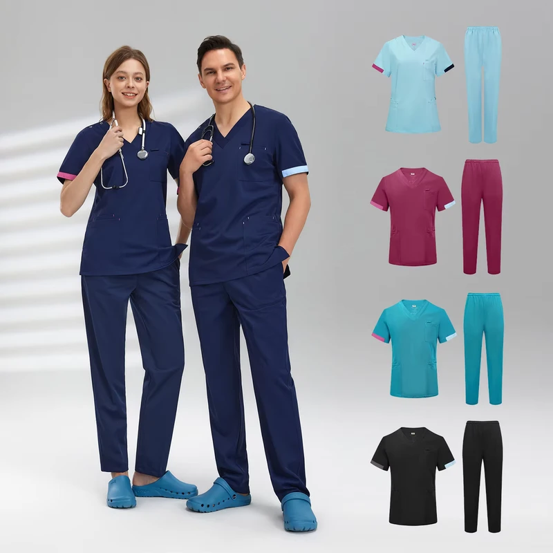 Custom Breathable Solid Stretch V-Neck Medical Scrub Top for Women and Men