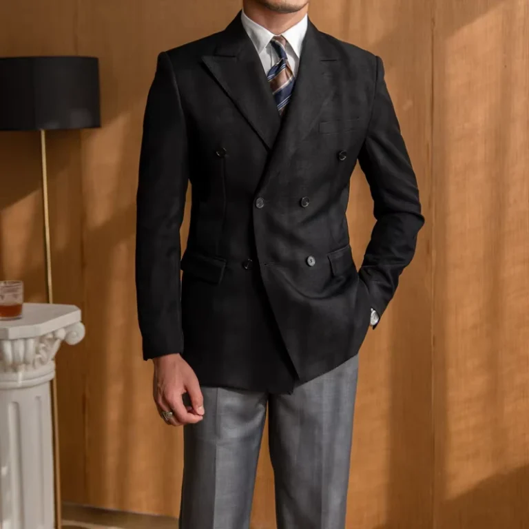 Custom-British-Retro-Mens-Solid-Color-Double-Breasted-Slim-Fit-Suit-Blazer
