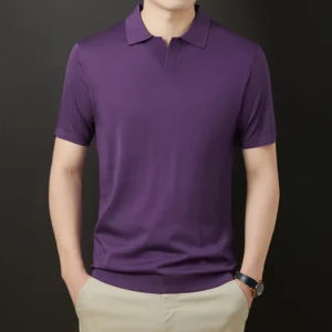 Custom Business Lapel Polo Shirt Loose-fit Solid Color Polo Shirt Casual Summer Nylon Viscose Knitted Polo Shirt
