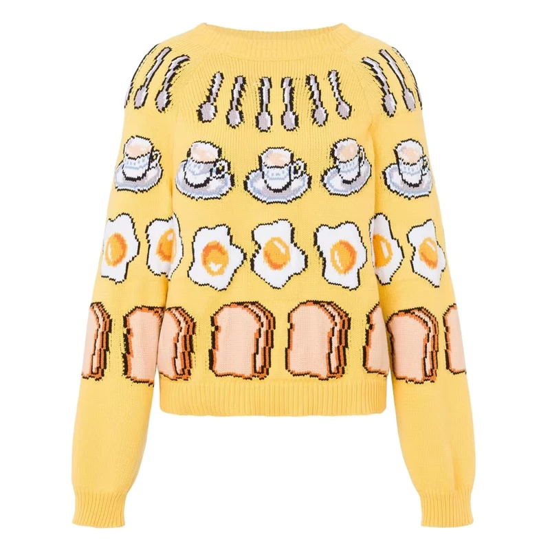 Custom Casual Knit Sweater Women Winter Long Sleeve OEM ODM Support Jacquard Front Logo