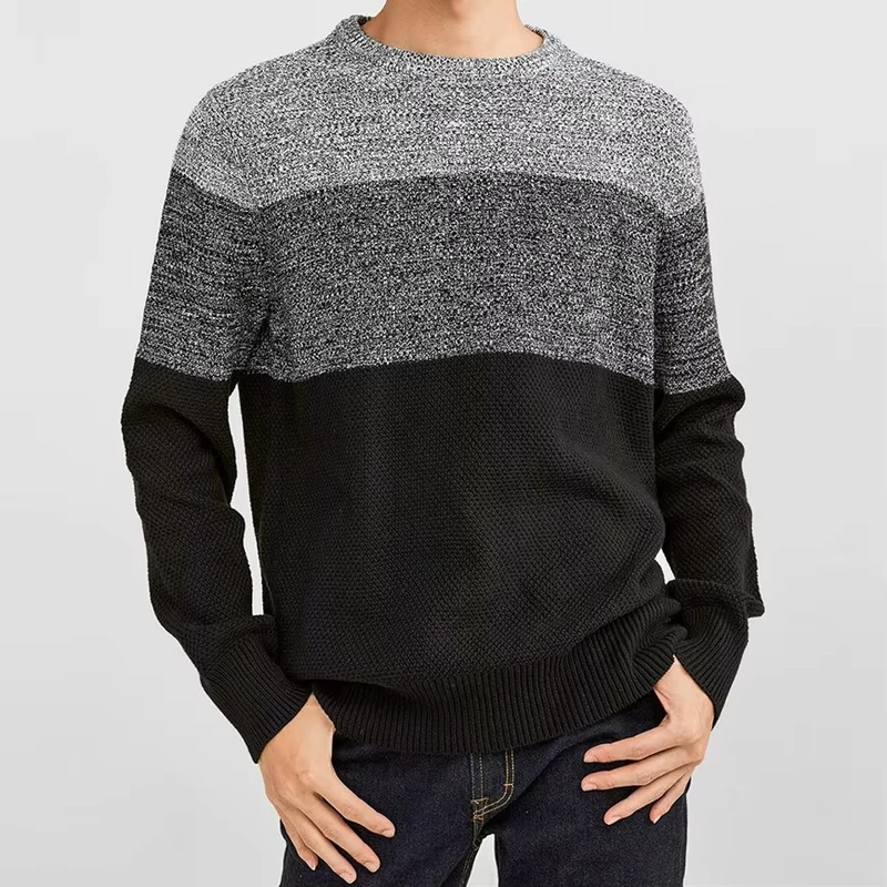 Custom Classic Ombre Crew Neck Loose Pullover 100% Cotton Men Knit Sweater