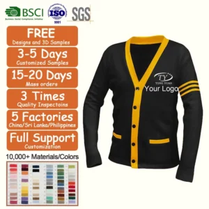 Custom Clothing Manufacturers Men’s Classic V-Neck Color Block Knit Cardigan Sweater