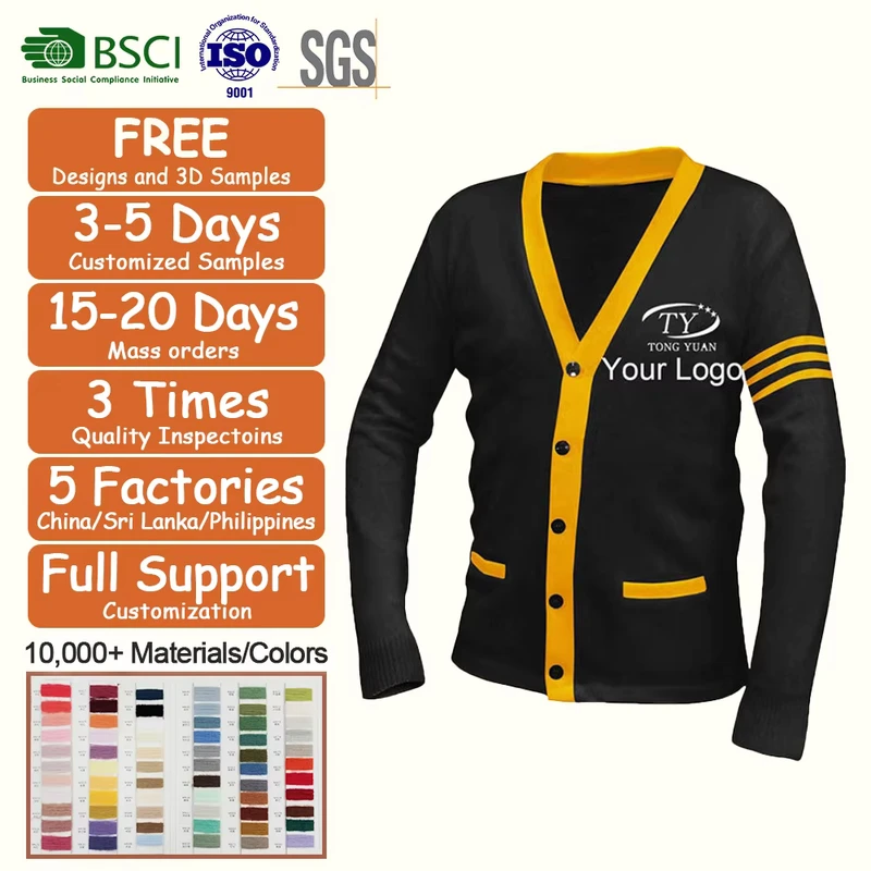 Custom Clothing Manufacturers Men's Classic V-Neck Color Block Knit Cardigan Sweater