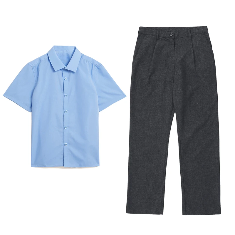 Custom Color Blue Shirt Boys and Girls Student High School Trousers Shirt Set School Uniform Set for Student Uniform Wear Set