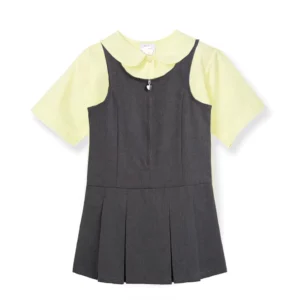 Custom Color Dresses School Jumper Short Sleeve Shirts Uniform Set Yellow School Uniform Girls Pinafores Shirt Set for Student