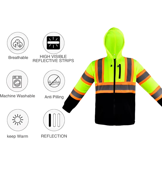 Custom Color Logo Men Women Safety Hoodies Reflective Warm Thermal Insulation Safety Hoodies