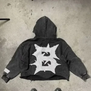 Custom Cotton Acid Wash Embroidery Patches Men Boxed Fit Hoodie