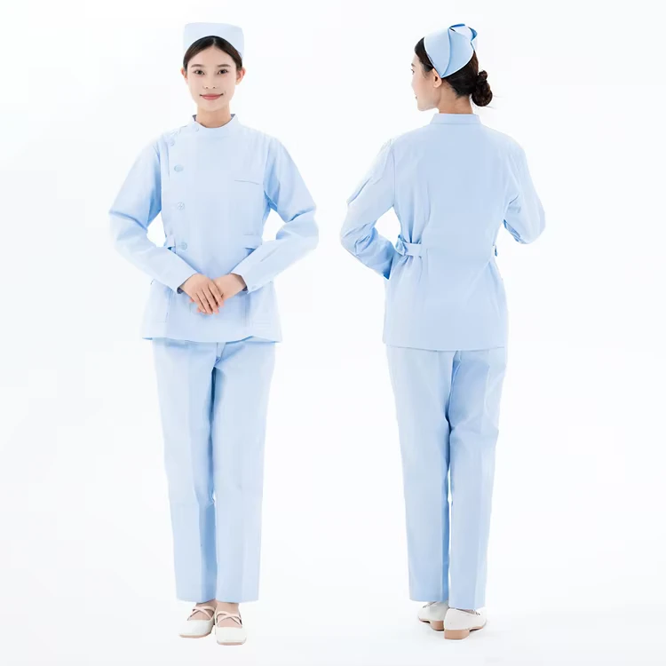 Custom Cotton Medical Nursing Uniforms Hospital Women Long Sleeve Nurse Uniform Set with LOGO