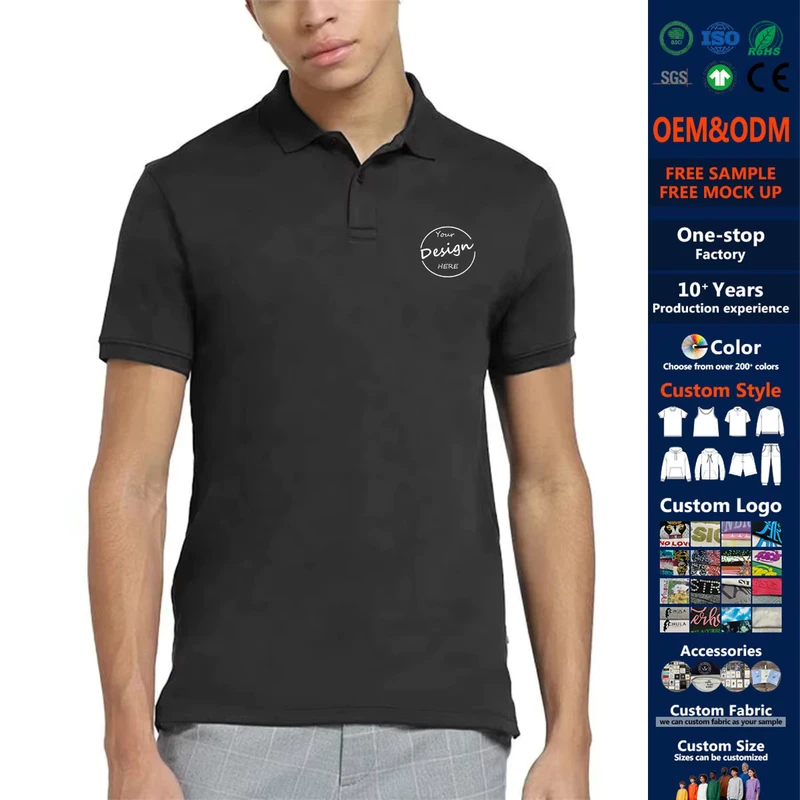 Custom Cotton Polyester Bulk Sports Men's Polo Shirts Double Pique Promotional Work Wear With Printed Design T Shirt