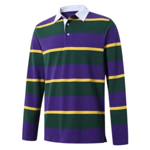 Custom Cotton Striped Golf Polo Shirt Men’s Classic Long Sleeve XL Rugby Work Shirt