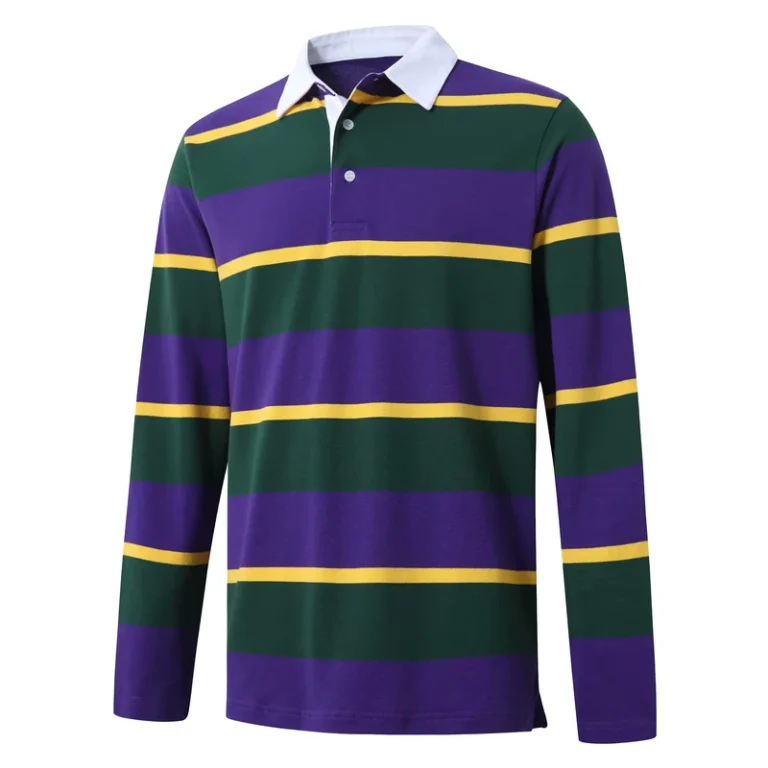 Custom-Cotton-Striped-Golf-Polo-Shirt-Mens-Classic-Long-Sleeve-XL-Rugby-Work-Shirt