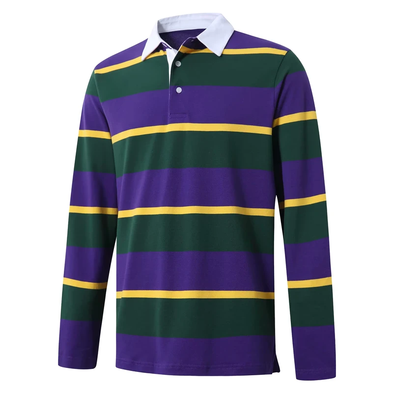 Custom Cotton Striped Golf Polo Shirt Men's Classic Long Sleeve XL Rugby Work Shirt