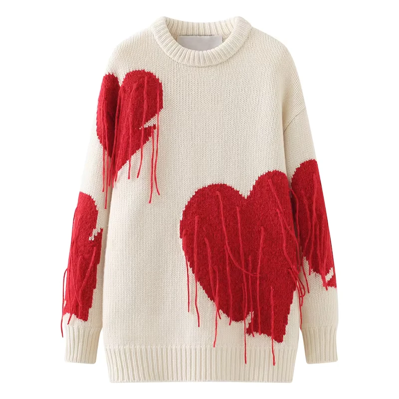 Custom Crew Neck Pullover Knitted Sweater String Jacquard Long Sleeve Women's Sweater Casual 7GG Cotton Breathable Sweater