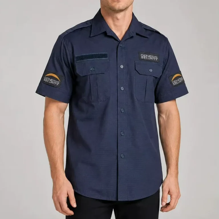 Custom-Dark-Blue-Security-Uniform-Breathable-Short-Sleeve-Guard-Uniform-Suit-Unisex-Summer-Outdoor-Use-65-Polyester-35-Cotton