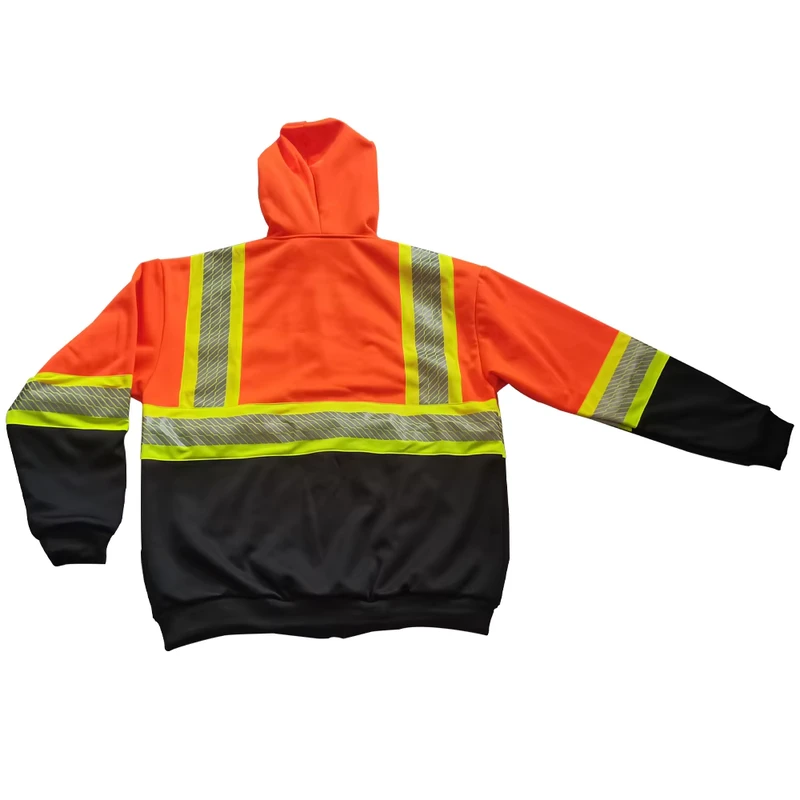 Custom Design Construction Winter Hi Vis Yellow Black Work Hoodie Worker Reflective Fluorescent Safety Reflector Jacket