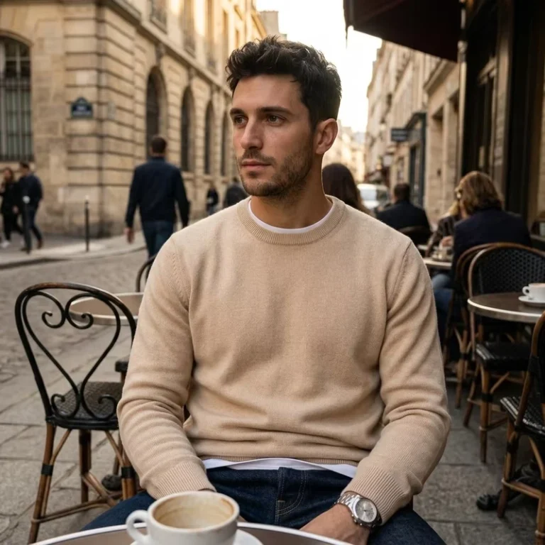 Custom-Design-Smart-Casual-Men-Knitted-Pullover-Crewneck-Beige-Solid-Sweater-Autumn-Winter-Midweight-Jumper
