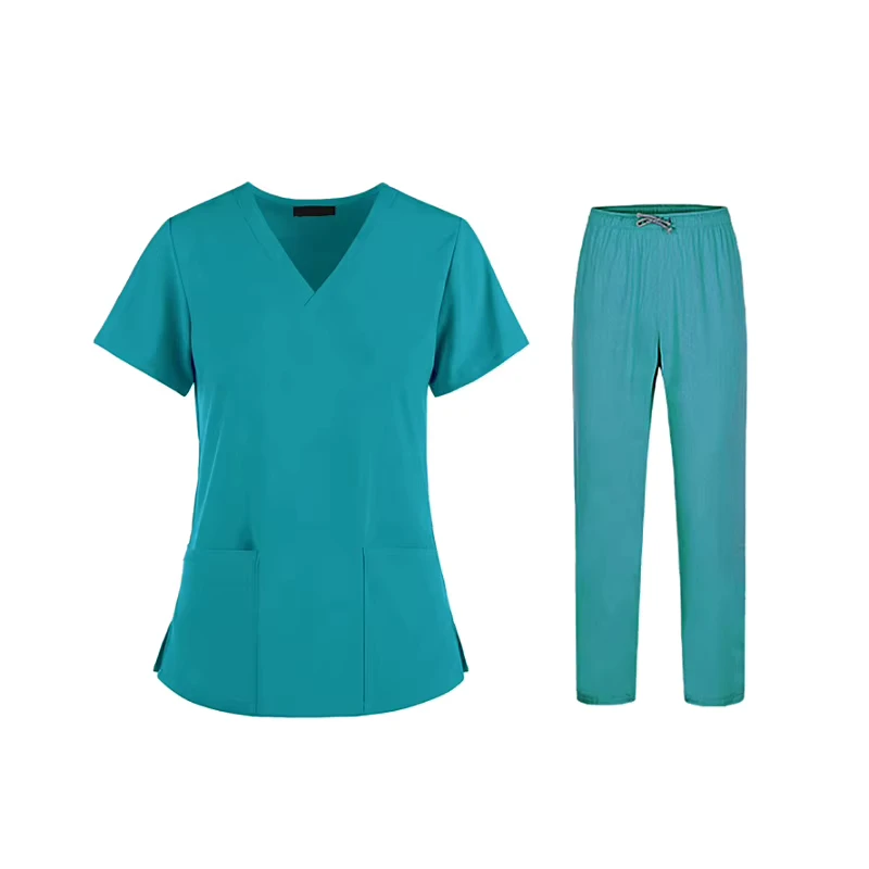 Custom Design Unisex Short Sleeve Medical Nursing Scrub Set with Seamless Fusing