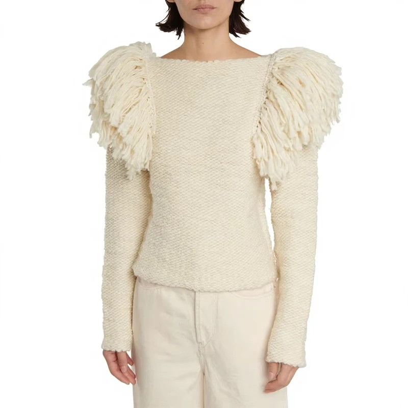 Custom Design Women Fashion Wool Blend Knit Fringe Sweater