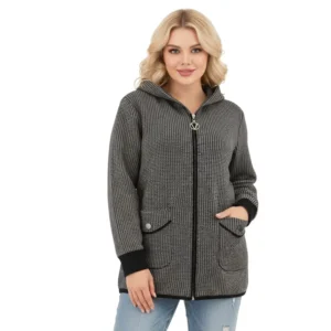 Custom Designer Knitted Winter Ladies Long Sleeve Cashmere Wool Jacket Woman Zipper Cardigan Coat Sweaters With Pocket