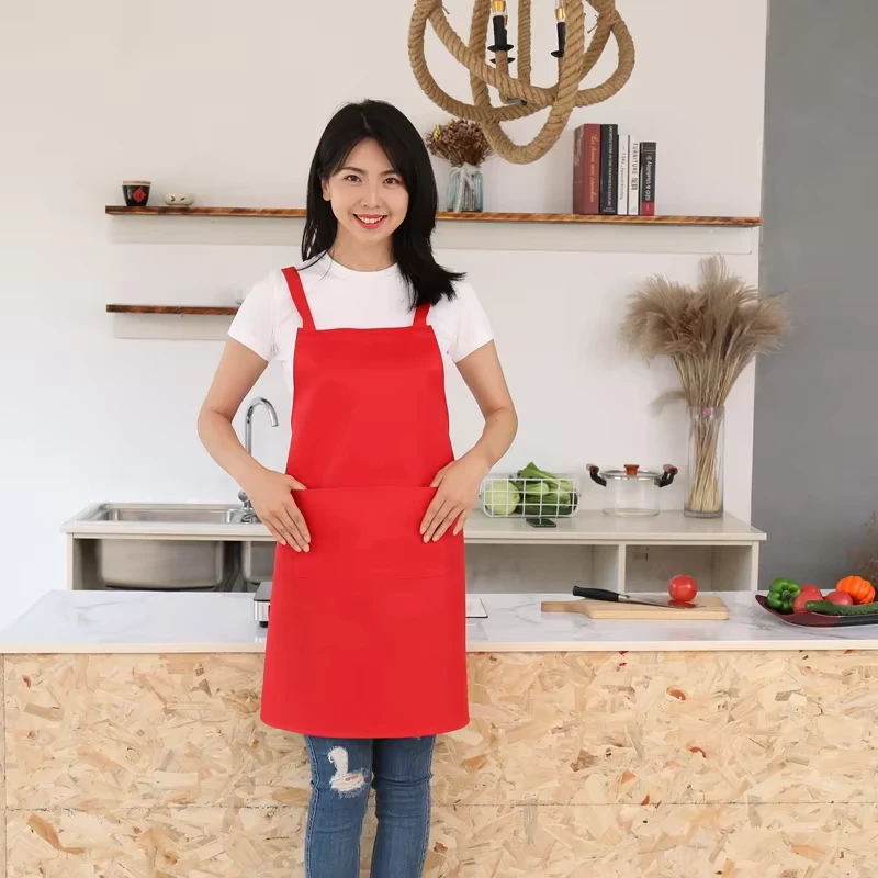 Custom Durable Washed Chef Long Bib Kitchen Apron With Pockets