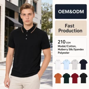 Custom Embroidered Logo Men’s Classic Polo Shirts Premium Fabric Blend Smooth Structured Elegant Business Casual Factory Direct