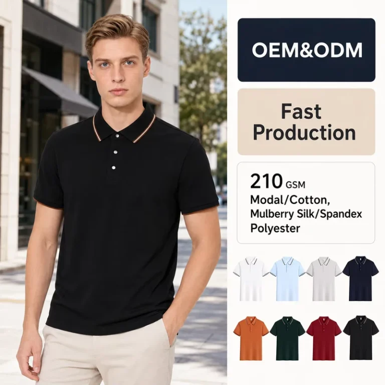 Custom-Embroidered-Logo-Mens-Classic-Polo-Shirts-Premium-Fabric-Blend-Smooth-Structured-Elegant-Business-Casual-Factory-Direct
