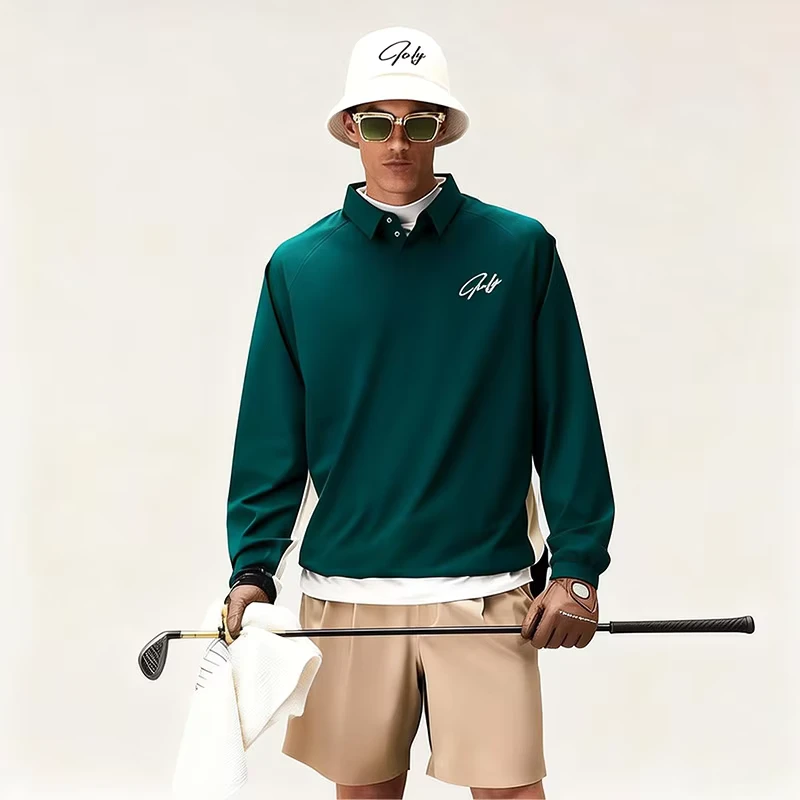 Custom Embroidered Long-Sleeve Golf Polo Shirt Breathable Quick-Dry Slim Fit