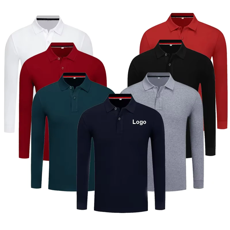 Custom Embroidered Men's Long-Sleeve Golf Polo Shirt Business Workwear