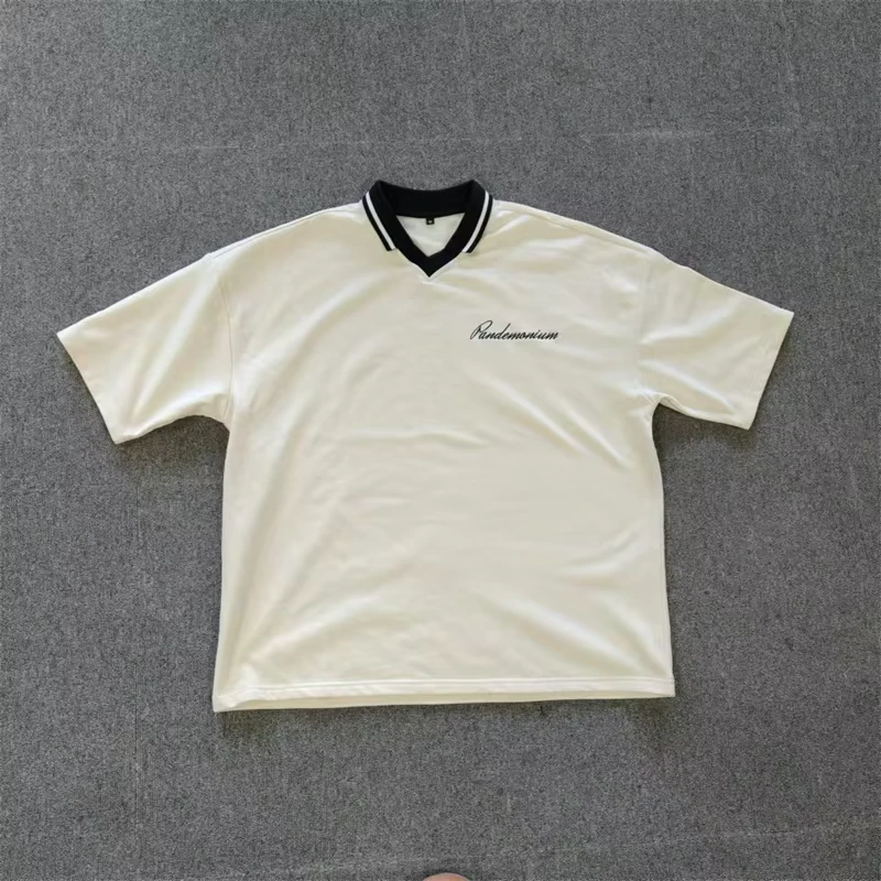 Custom Embroidery Striped Collar Polo Shirt Two Tone Cotton Fabric Beige Casual Shirts Printed Logo French Terry Polo T-Shirts