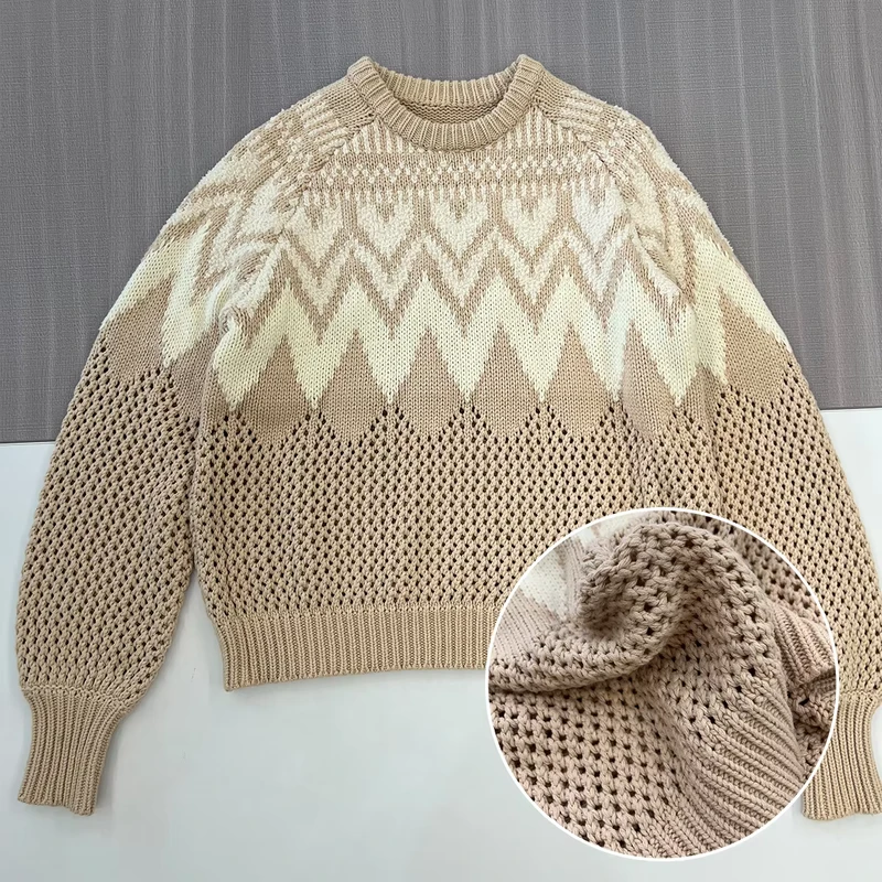 Custom FNJIA Autumn Anti Wrinkle Lantern Sleeve Women Knit Sweater Front Ladies Loose Pullover Crew Neck Breathable Sweater