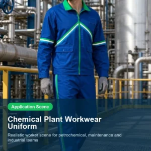 Custom FR Anti Static Workwear Set Reflective Chemical Plant Uniform Jacket Pants for Petrochemical Workers