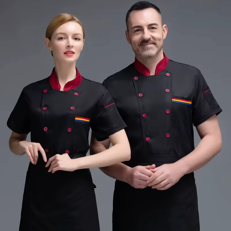 Custom Fashion French Personalized Polyester Cotton Jacket Unisex Kitchen Short Sleeve Restaurant Cafe Chef Coat Uniform