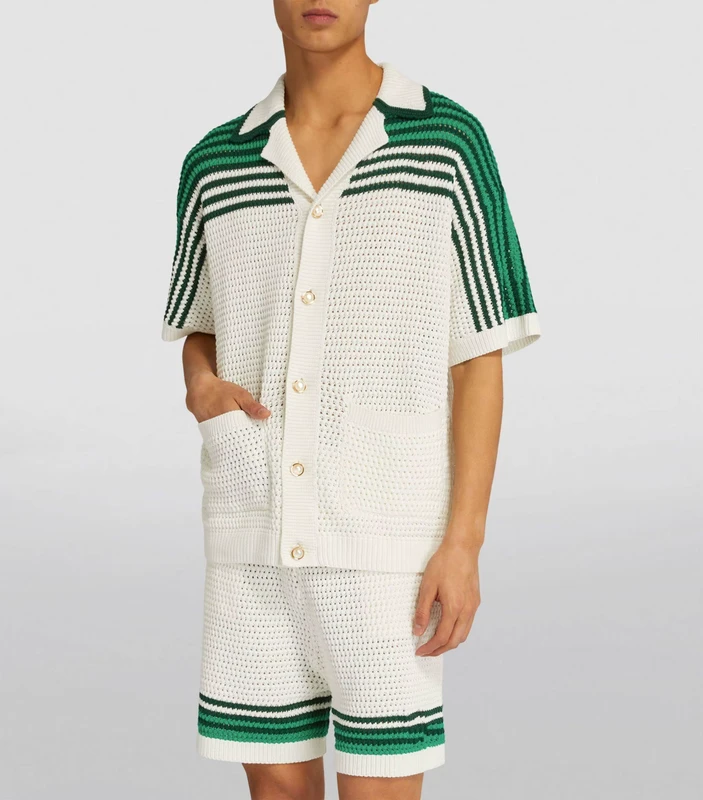 Custom-Fashion-Mens-Cotton-Knitwear-Cardigan-Green-and-White-With-Pockets-Short-Sleeve-Shorts-Mens-Knitted-Shirt-Sweater